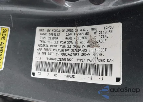 2009 Acura Tl 3.5 z USA, uszkodzony, nr VIN 19UUA86529A019920